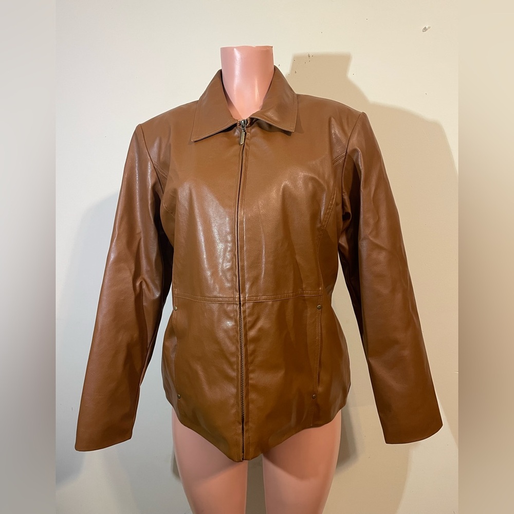 Marc Mattis Faux Leather Jacket Women’s Brown Large‎ quilted interior full zip